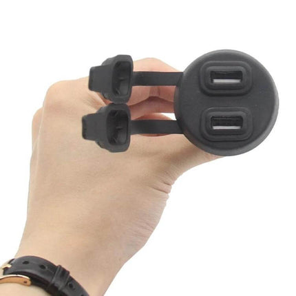 Motorcycle USB Charger Socket With Dual USB Ports For Rides - hand-held dual USB waterproof socket with protective caps and built-in fuse, 5V/3.3A