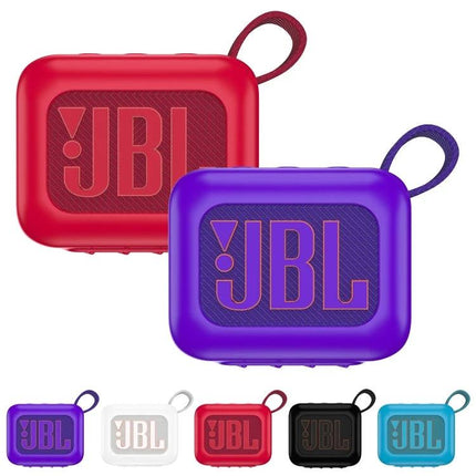 Slim Silicone Speaker Case For Portable Home Speakers in red and purple protecting compact Bluetooth speakers, loop handle
