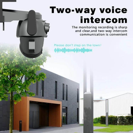Outdoor Security Camera with Binocular Zoom for Monitoring showing mounted camera with two-way voice intercom monitoring a modern home exterior