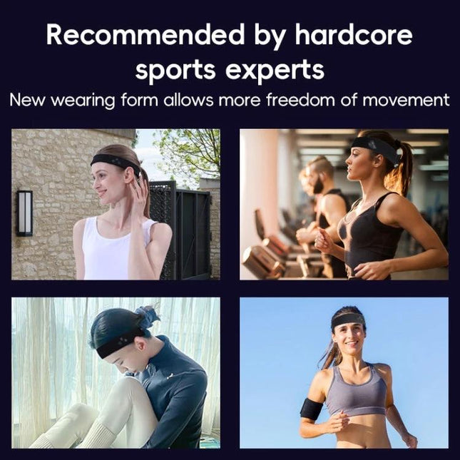 Mucro Turban-Style Headband for Sports and Daily Activities worn by active runners and gym users with Bluetooth audio and sweatproof fit