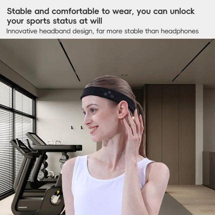 Mucro Turban-Style Headband for Sports and Daily Activities shown on runner adjusting Bluetooth turban headband in gym, secure and sweat-resistant