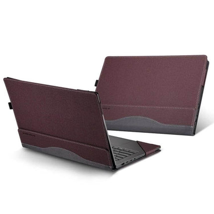 PU Leather Shockproof Protective Case for HP 14-Inch Laptops in burgundy PU leather, slim shockproof sleeve with ventilation and secure fit for commuting students