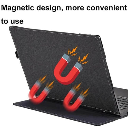 PU Leather Shockproof Protective Case for HP 14-Inch Laptops showing magnetic design and stand for commuting students and remote workers