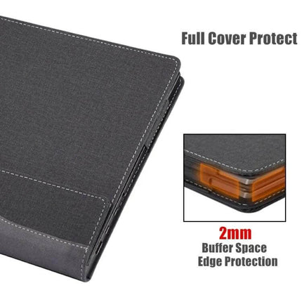 PU Leather Shockproof Protective Case for HP 14-Inch Laptops showing full-cover grey PU leather with 2mm buffer edge protection