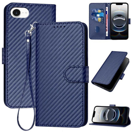 Essential Lanyard Phone Case for Everyday Hands Free Carry - navy blue wallet-style case with wrist lanyard, card slots and kickstand