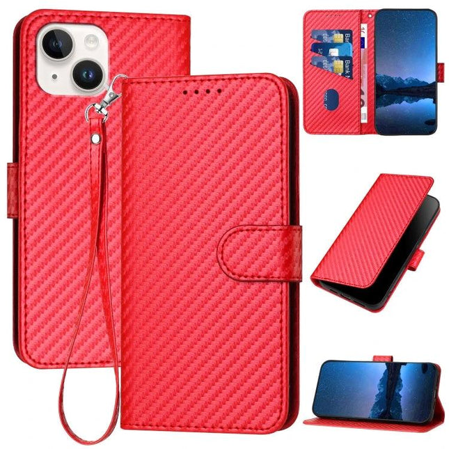 iPhone Case With Lanyard for Everyday On-The-Go Protection in red with wallet slots, built-in stand and detachable wrist lanyard