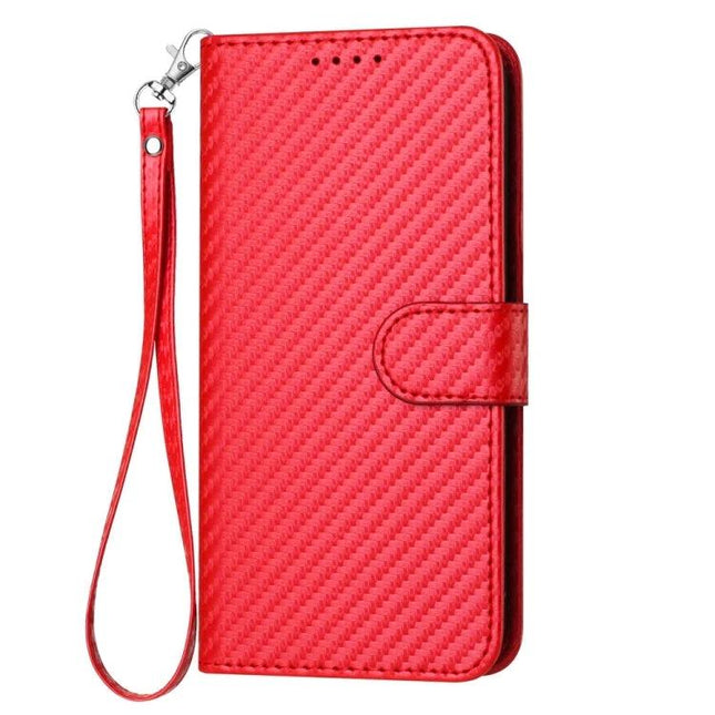iPhone Case With Lanyard for Everyday On-The-Go Protection - red wallet-style case with built-in stand and wrist lanyard