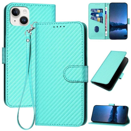 iPhone Case With Lanyard for Everyday On-The-Go Protection in teal wallet style with stand, wrist strap, and card slots