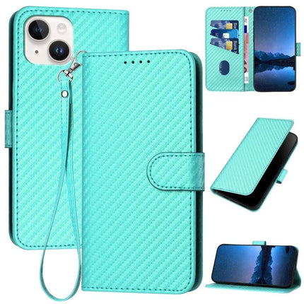 Leather Phone Case With Lanyard For Daily Activities in turquoise PU leather with card slots, stand function and wrist strap