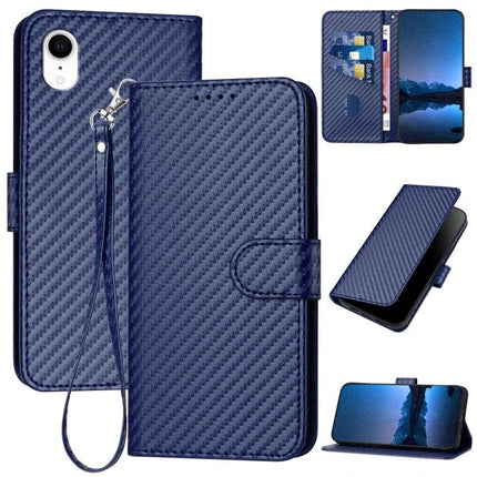 Essential Leather Phone Case With Lanyard For Everyday Carry On The Move Each Day - navy blue PU leather wallet case with wrist strap and card slots