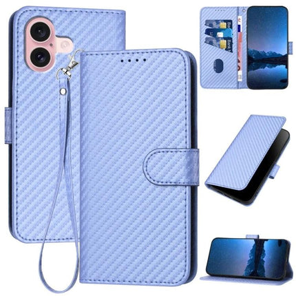 Leather Phone Case With Lanyard For Everyday Use - light blue PU leather wallet case with wrist strap, card slots and stand