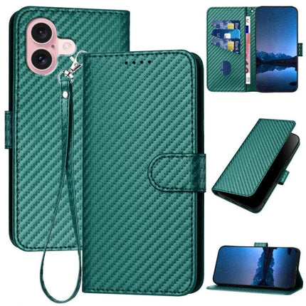 Leather Phone Case With Lanyard For Everyday Use - green PU leather wallet case with wrist strap, card slots and kickstand