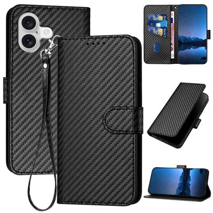 Leather Phone Case With Lanyard For Daily Use And Travel Easy Access On The Go Everyday - black PU leather wallet case with card slots, kickstand and wrist lanyard