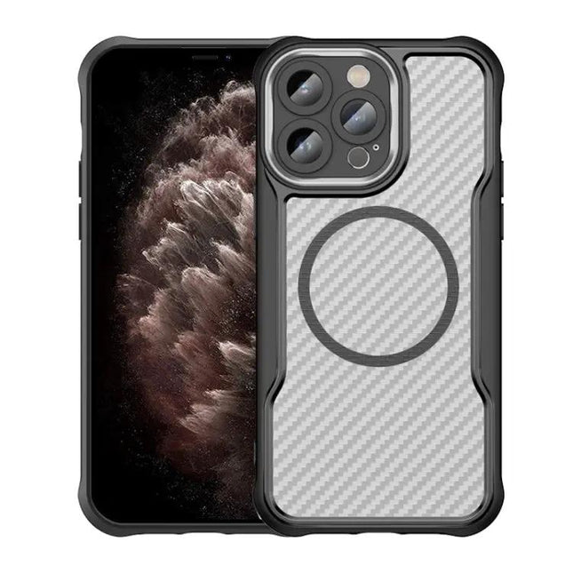 Carbon Fiber Textured MagSafe Translucent Case For IPhone 11 Pro