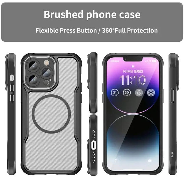 Carbon Fiber Textured MagSafe Translucent Case For IPhone 11 Pro