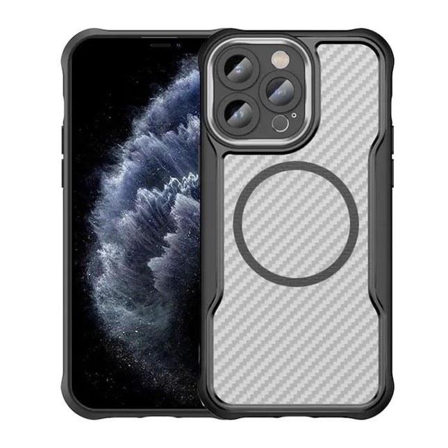 Carbon Fiber Textured MagSafe Translucent Case For IPhone 11 Pro