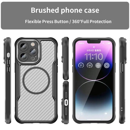 Carbon Fiber Textured MagSafe Translucent Case For IPhone 11 Pro