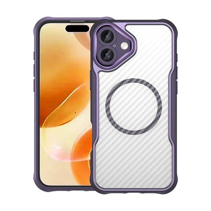 Phone Case For Everyday iPhone Protection - purple bumper white textured back with MagSafe ring, scratch-resistant TPU core and PC shell