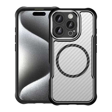 Phone Case For Everyday iPhone Protection with textured carbon-fiber look, raised camera bezel and reinforced TPU-PC bumper for scratch-resistant grip