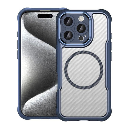 Phone Case For Everyday iPhone Protection with textured grip, carbon-fiber look, blue bumper and camera protection, scratch-resistant TPU core