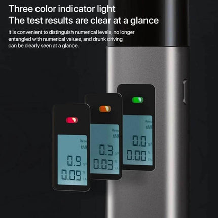 Xiaomi Youpin Lydsto T1 Portable Alcohol Tester for Daily Use showing three-color indicator LEDs and clear digital readings on aluminum alloy body