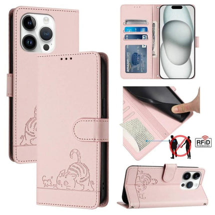 Leather Phone Case With Card Slots For Everyday Use pink RFID-blocking wallet folio with card slots, TPU corners and kickstand