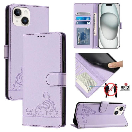 Leather Phone Case With Card Storage For Everyday Use - lavender PU leather wallet case with card slots, RFID protection, kickstand and corner protection