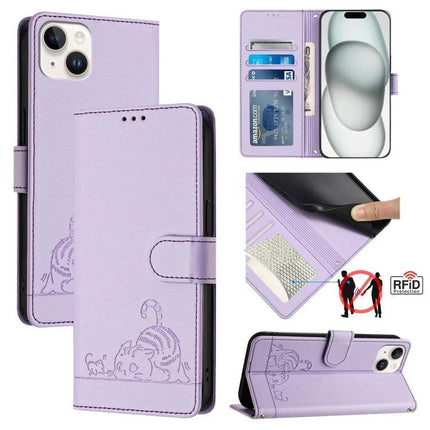 Leather Phone Case With Card Storage For Everyday Use in lavender wallet style with card slots, RFID protection, kickstand and corner protection