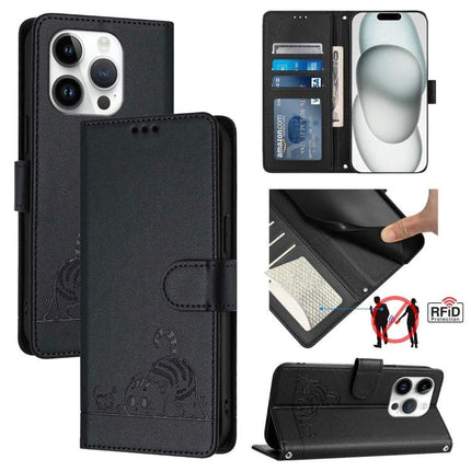Leather Phone Case With Card Storage For Everyday Use - black PU leather wallet case with card slots, RFID protection and kickstand