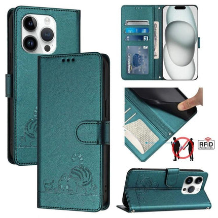 Leather Phone Case With Card Storage For Everyday Use teal folio wallet case with RFID, card slots, TPU inner shell and kickstand