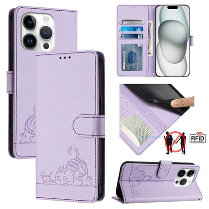 Leather Phone Case With Card Storage For Everyday Use lavender wallet folio with card slots RFID protection and kickstand