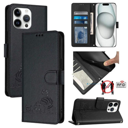 Leather Phone Case With Card Slots For Everyday Use Wallet Style Protection And Convenience - black folio wallet case with card slots, cash pocket, RFID protection