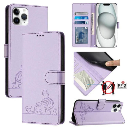 Leather Phone Case With Card Slot For Daily Protection - lavender PU leather wallet case with TPU core, card slots, RFID block, kickstand