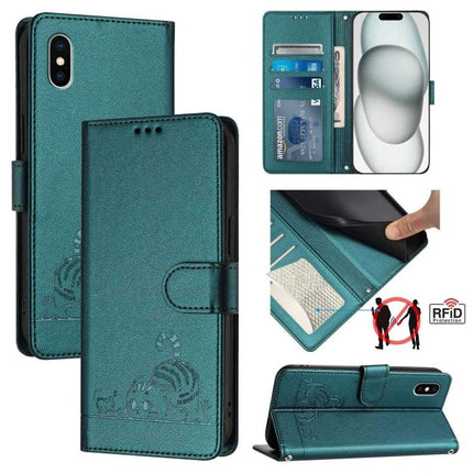Leather Phone Case With Card Slot For Daily Protection teal PU leather wallet case with TPU core, card slots, stand function and RFID blocking