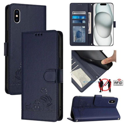 Leather Phone Case With Card Slot For Daily Protection in navy PU leather with TPU core, card slots, RFID blocking and foldable stand
