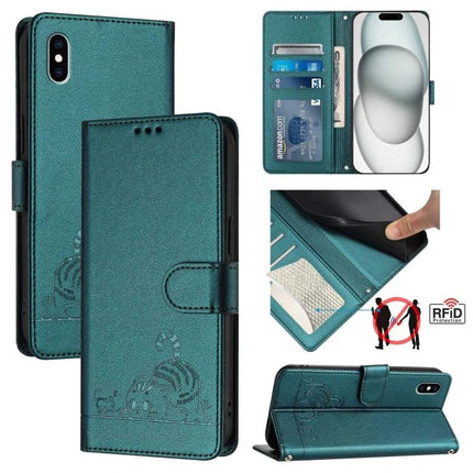 Leather Phone Case With Card Slot For Everyday Carry - teal wallet folio with kickstand, RFID protection and card slots