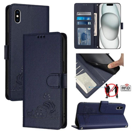 Leather Phone Case With Card Slot For Everyday Carry - navy folio wallet with kickstand, RFID protection, card slots and cash pocket