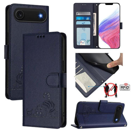 Leather Phone Case With Card Holder For Everyday Protection And Easy Card Access - navy PU leather wallet case with RFID, card slots, TPU core, kickstand