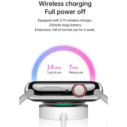 A Practical Smart Watch for Everyday Health and Fitness Tracking showing wireless charging dock with watch face and battery life text