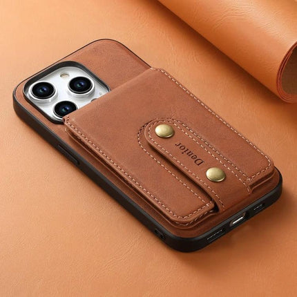 Denior Leather Phone Case With Card Holder For Everyday Use - brown PU leather detachable magnetic card holder on phone