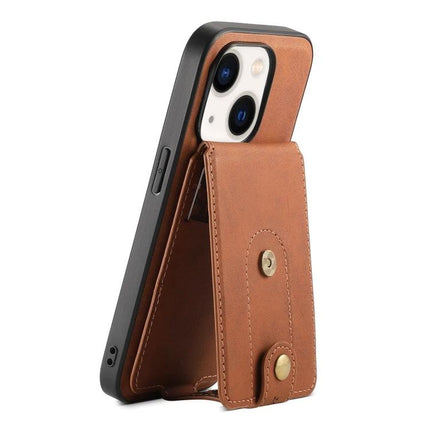 Denior Leather Phone Case With Card Holder For Everyday Use in brown PU leather with detachable magnetic card holder and TPU bumper