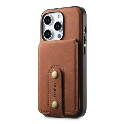 Denior Leather Phone Case With Detachable Card Holder in brown PU leather showing magnetic detachable card holder on back