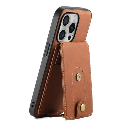 Denior Leather Phone Case With Card Holder For Everyday Card Carrying And Easy Access - brown PU leather case with detachable magnetic card holder stand