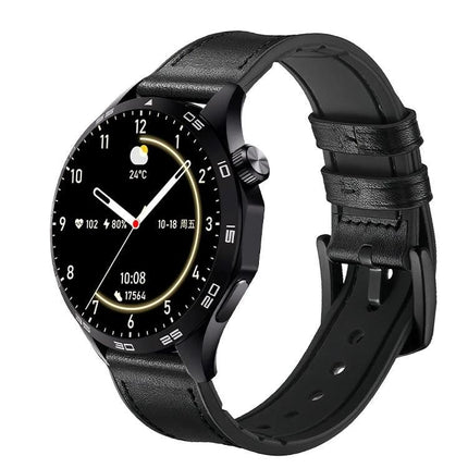 Versatile Smart Watch for Daily Health Monitoring and Activity Tracking - black leather strap smartwatch showing heart rate, steps, and activity screen