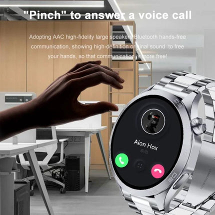 Versatile Smart Watch for Daily Health Monitoring and Activity Tracking showing incoming call screen and pinch-to-answer gesture
