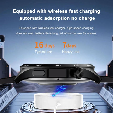 Versatile Smart Watch for Daily Health Monitoring and Activity Tracking showing wireless fast charging dock and battery life stats
