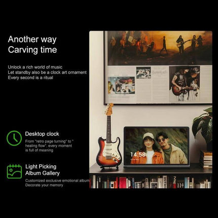 Lenovo Xiaoxin Pad Studio 11.5-Inch WiFi Tablet with 8GB Memory on shelf showing desktop clock and photo album gallery, streaming and note-taking ready