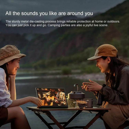 Lenovo Xiaoxin Pad Studio 11.5-Inch WiFi Tablet with 8GB Memory showing two friends streaming music outdoors at a lakeside camping table