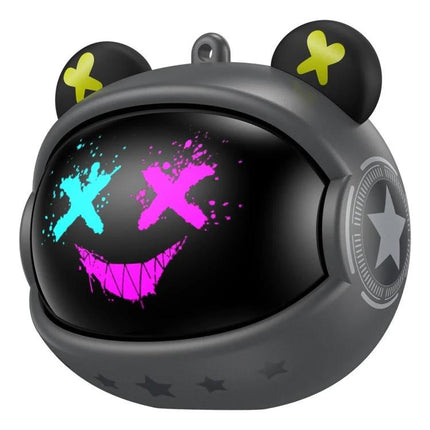 ONIKUMA Wireless Bluetooth Earbuds For Commuting And Calls - gray T20 charging case with neon graffiti face and earbud ears