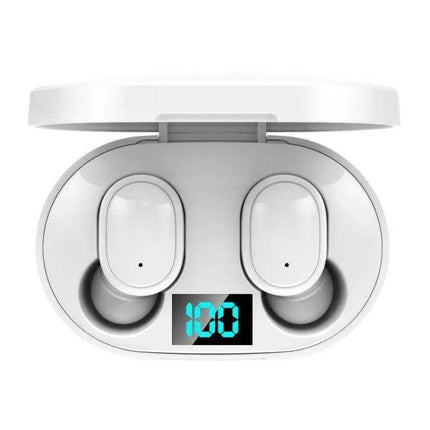 E6S Wireless Earbuds With LED Battery Display For Daily Use modern white TWS earbuds in open charging case with LED 100